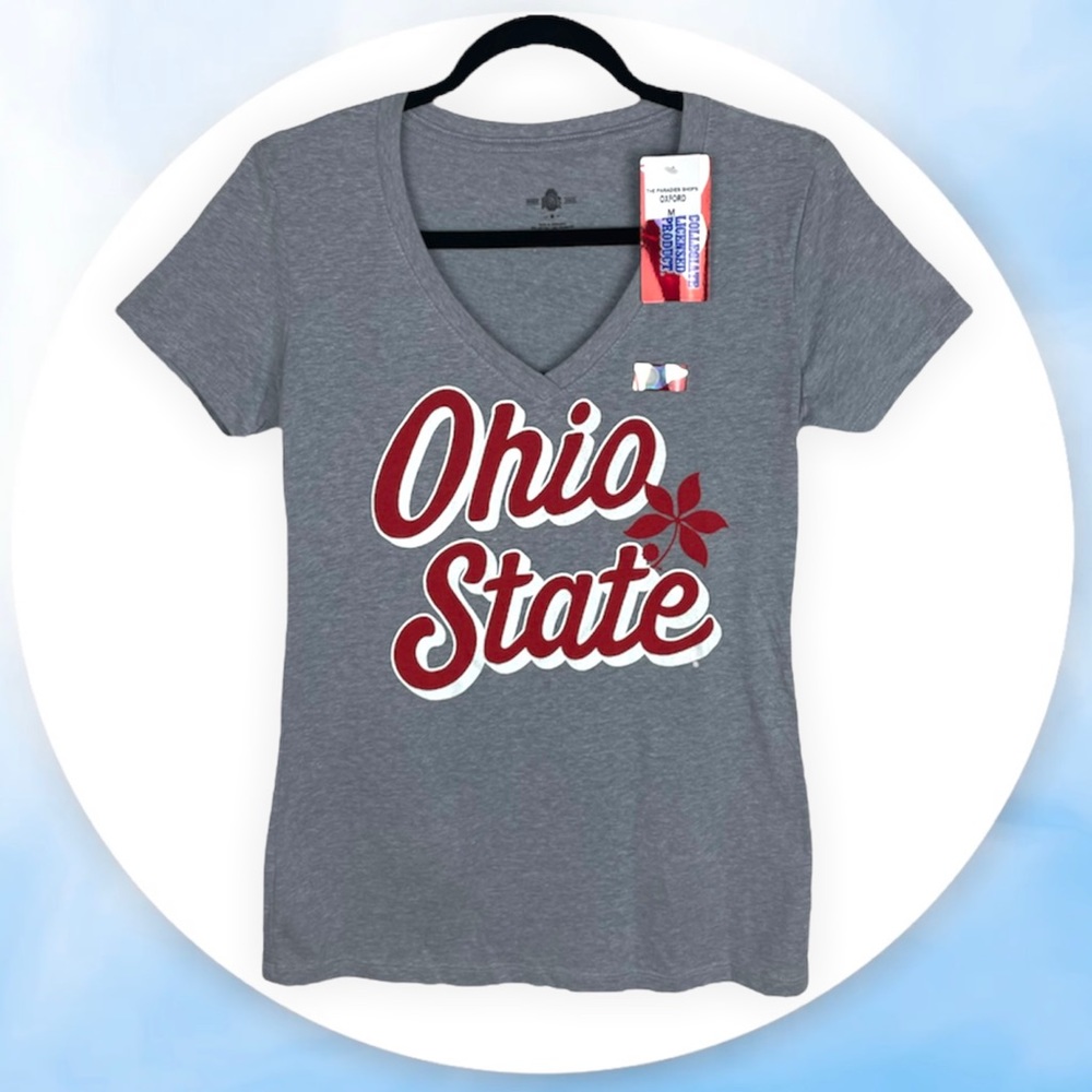 Ohio State University Buckeyes OSU T-shirt Gray VNeck Short Sleeve Medium